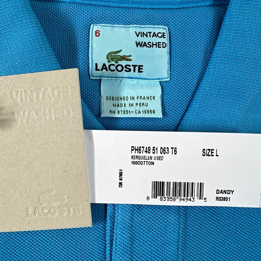 Lacoste Polo Shirt Men's US Size XL Blue Vintage Washed Short Sleeve VTG NWT - Picture 5 of 10